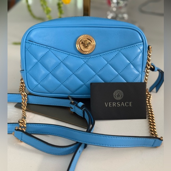 Versace Medusa Women's Chain Shoulder Bag Crossbody Leather Blue ~ NEVER WORN - Picture 1 of 16